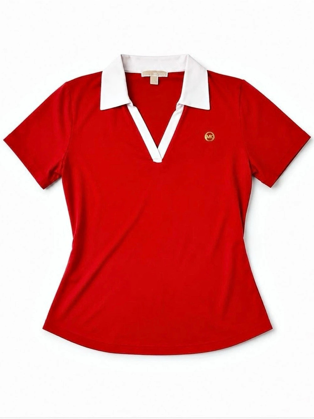 Michael Kors Red & White Contrast Collar Polo Top – Preppy Y2K Sporty Logo Shirt